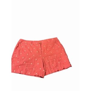 Loft Factory Coral Linen Blend White Polka Dot Shorts Size 14 Preppy Coastal 6"
